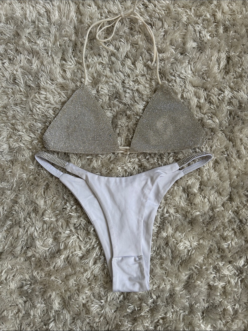 Rhinestone Triangle Bikini Set - White